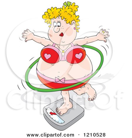 Cartoon of a Chubby Blond Woman Hula Hooping on a Weight Scale - Royalty Free Vector Clipart by Alex Bannykh