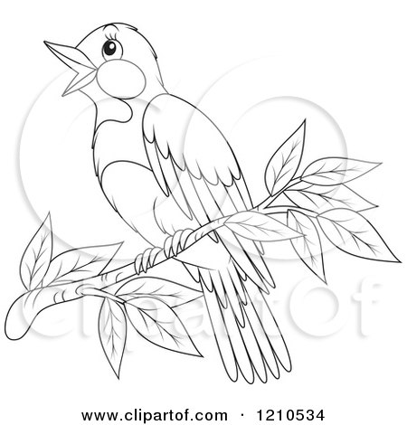 Cartoon of an Outlined Perched Bird - Royalty Free Vector Clipart by Alex Bannykh