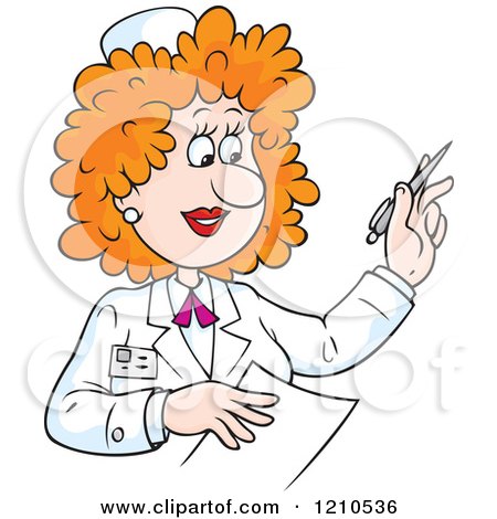 Cartoon of a Red Haird Female Nurse Writing with a Pen - Royalty Free Vector Clipart by Alex Bannykh