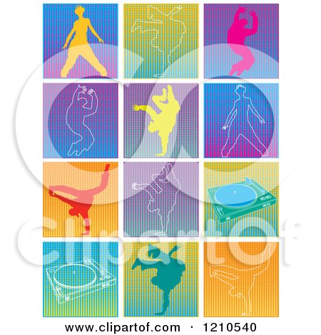 Clipart of Hip Hop Break Dancers and Turn Tables - Royalty Free Vector Illustration by Andy Nortnik