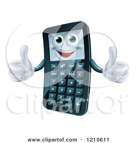 Cartoon of a Happy Calculator Mascot Holding Two Thumbs up - Royalty Free Vector Clipart by AtStockIllustration