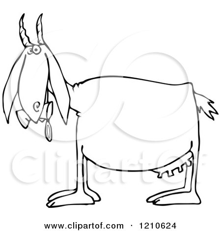 Cartoon of an Outlined Goat Eating and Pooping Cans - Royalty Free Vector Clipart by djart