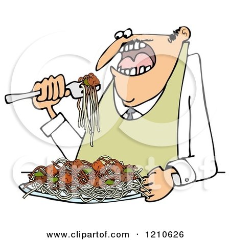 Cartoon of a Hungry Man Eating Spaghetti and Meatballs - Royalty Free  Clipart by djart #1210626