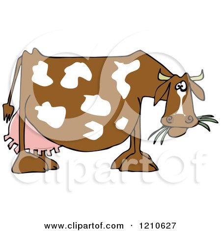 Cartoon of a Profiled Dairy Cow Eating Grass - Royalty Free Vector Clipart by djart