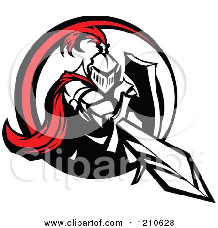 Clipart of a Red and Black and White Knight Stabbing With A Sword - Royalty Free Vector Illustration by Chromaco