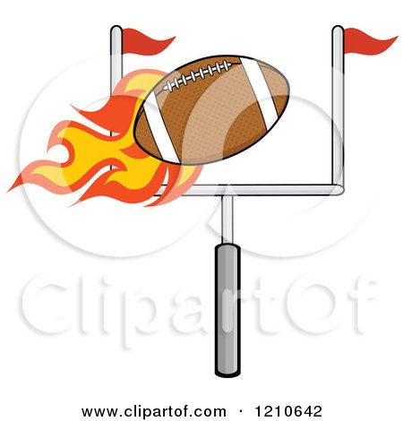 Cartoon of a Flaming American Football Flying over a Goal - Royalty Free Vector Clipart by Hit Toon