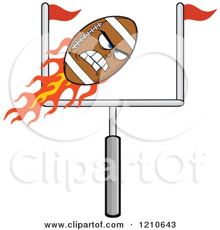 Cartoon of a Flaming Mad American Football Mascot Flying Towards a Goal - Royalty Free Vector Clipart by Hit Toon