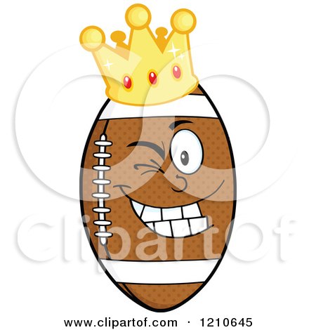 Cartoon of a Winking Crowned American Football Mascot - Royalty Free Vector Clipart by Hit Toon