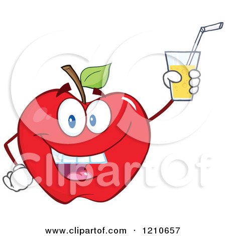 Cartoon of a Red Apple Mascot Holding up Juice - Royalty Free Vector Clipart by Hit Toon