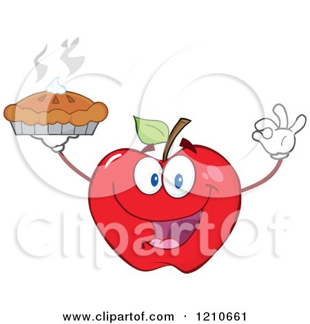 Cartoon of a Red Apple Mascot Holding a Fresh Hot Pie - Royalty Free Vector Clipart by Hit Toon