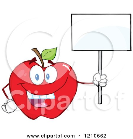 Cartoon of a Red Apple Mascot Holding a Sign 2 - Royalty Free Vector Clipart by Hit Toon