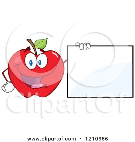 Cartoon of a Red Apple Mascot Holding a Sign - Royalty Free Vector Clipart by Hit Toon