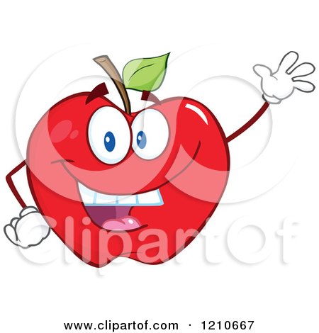 Cartoon of a Red Apple Mascot Waving - Royalty Free Vector Clipart by Hit Toon