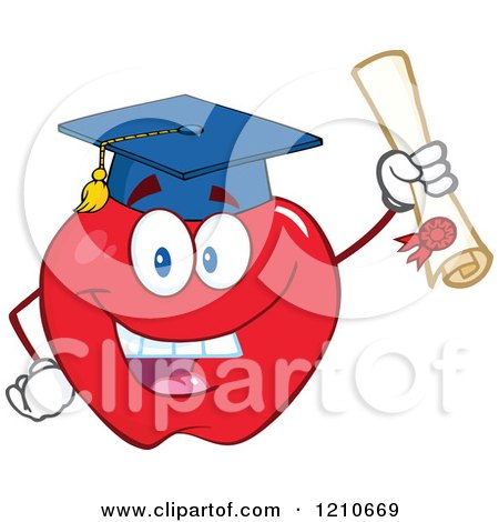 Cartoon of a Red Apple Mascot Scholar Graduate - Royalty Free Vector Clipart by Hit Toon