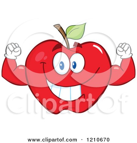 Cartoon of a Strong Red Apple Mascot Flexing - Royalty Free Vector Clipart by Hit Toon