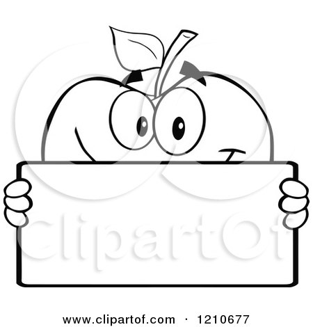 Cartoon of a Black and White Apple Mascot Holding a Sign 3 - Royalty Free Vector Clipart by Hit Toon