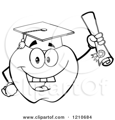 Cartoon of a Black and White Apple Mascot Scholar Graduate - Royalty Free Vector Clipart by Hit Toon