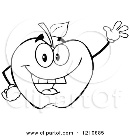 Cartoon of a Black and White Apple Mascot Waving - Royalty Free Vector Clipart by Hit Toon