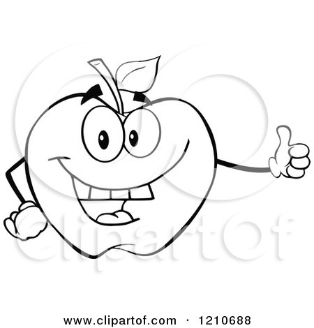 Cartoon of a Black and White Apple Mascot Holding a Thumb up - Royalty Free Vector Clipart by Hit Toon
