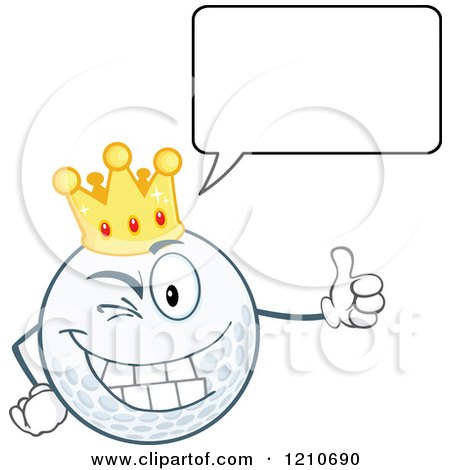 Cartoon of a Happy Talking Crowned Golf Ball Mascot Holding a Thumb up - Royalty Free Vector Clipart by Hit Toon