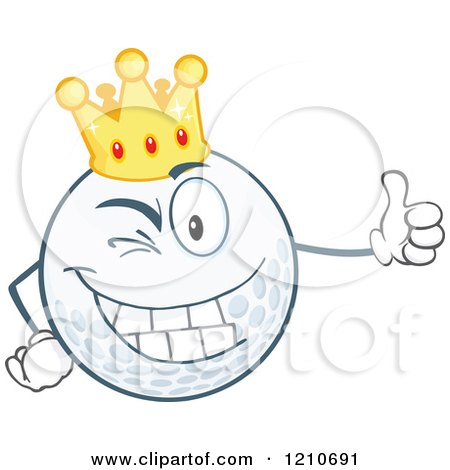 Cartoon of a Happy Crowned Golf Ball Mascot Holding a Thumb up - Royalty Free Vector Clipart by Hit Toon