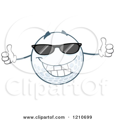 Cartoon of a Cool Golf Ball Mascot Holding Two Thumbs up - Royalty Free Vector Clipart by Hit Toon