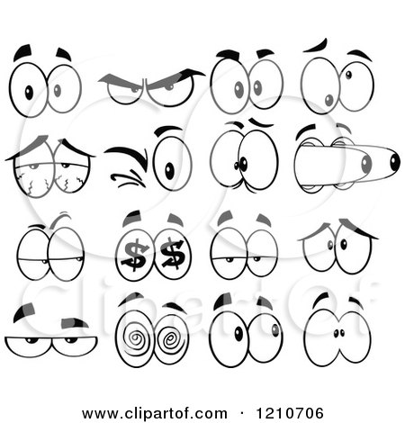Cartoon of Black and White Expressional Eyes - Royalty Free Vector Clipart by Hit Toon