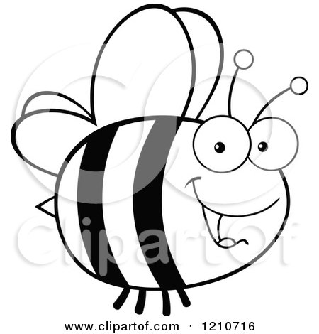 Cartoon of a Black and White Happy Bee - Royalty Free Vector Clipart by Hit Toon