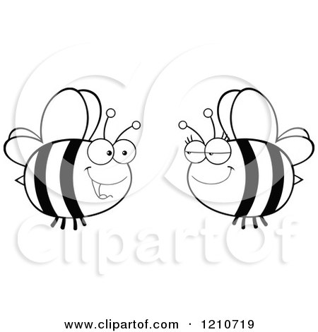 Cartoon of a Black and White Happy Bee Couple - Royalty Free Vector Clipart by Hit Toon
