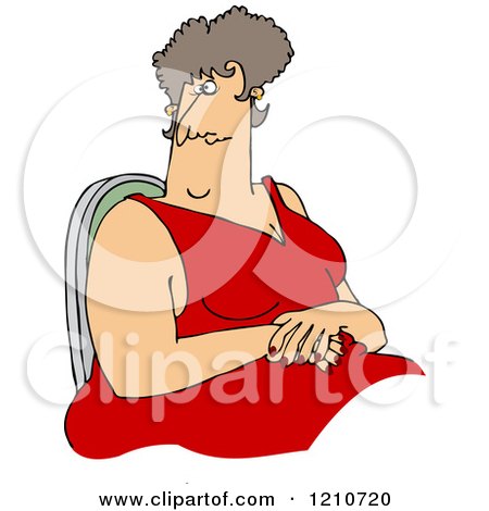 Cartoon of a Large Woman in a Red Dress, Sitting with Her Hands in Her Lap - Royalty Free Vector Clipart by djart