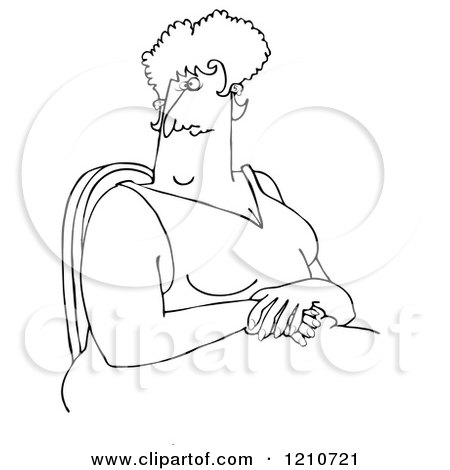 Cartoon of an Outlined Large Woman Sitting with Her Hands in Her Lap - Royalty Free Vector Clipart by djart