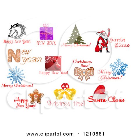 Clipart of Christmas and New Year Icons and Greetings - Royalty Free Vector Illustration by Vector Tradition SM