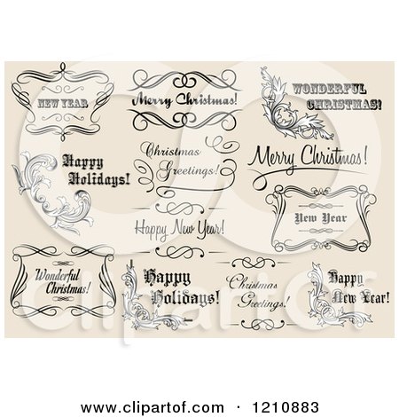 Clipart of Vintage Holiday Greetings and Frames on Tan - Royalty Free Vector Illustration by Vector Tradition SM
