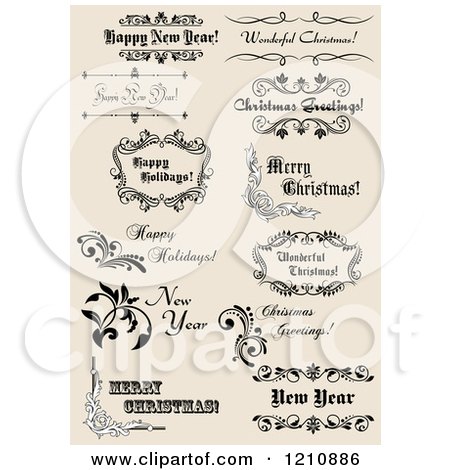 Clipart of Vintage Christmas and New Year Greetings - Royalty Free Vector Illustration by Vector Tradition SM