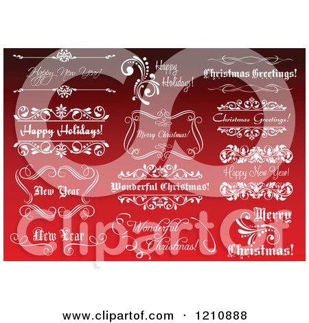 Clipart of Christmas and New Year Greetings and Frames on Red - Royalty Free Vector Illustration by Vector Tradition SM