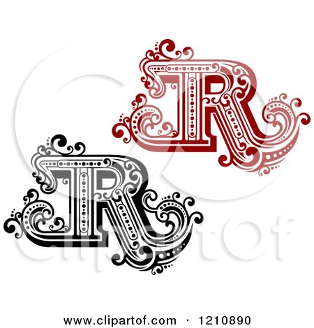 Clipart of a Black and White and Red Vintage Letter R - Royalty Free Vector Illustration by Vector Tradition SM