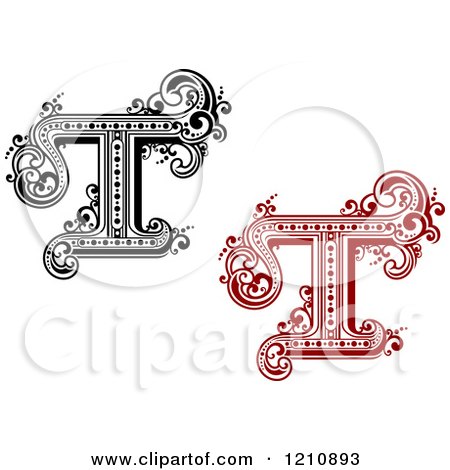 Clipart of a Black and White and Red Vintage Letter T - Royalty Free Vector Illustration by Vector Tradition SM