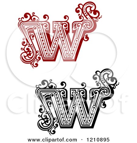 Clipart of a Black and White and Red Vintage Letter W - Royalty Free Vector Illustration by Vector Tradition SM