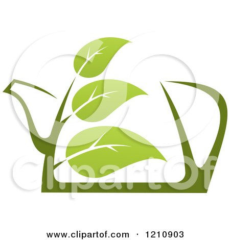 Clipart of a Pot of Green Tea with Leaves 8 - Royalty Free Vector Illustration by Vector Tradition SM