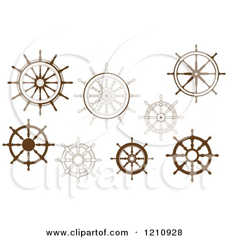 Clipart of Brown Ship Steering Wheel Helms - Royalty Free Vector Illustration by Vector Tradition SM