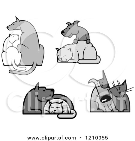 Clipart of Grayscale Dogs and Cats - Royalty Free Vector Illustration by Vector Tradition SM