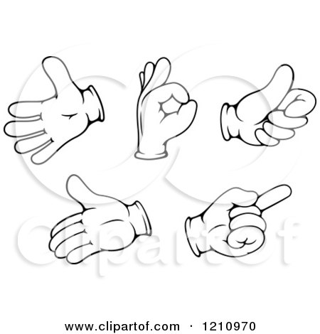 Clipart of Black and White Gloved Hand Gestures 2 - Royalty Free Vector Illustration by Vector Tradition SM