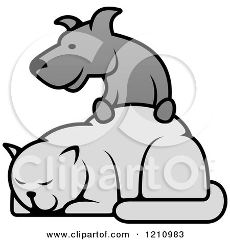 Clipart of a Grayscale Dog Resting His Paws on a Cat - Royalty Free Vector Illustration by Vector Tradition SM