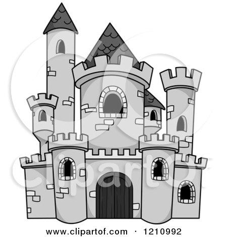 Clipart of a Grayscale Castle Facade - Royalty Free Vector Illustration by Vector Tradition SM