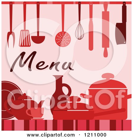 Clipart of a Red Menu Design with Utensils - Royalty Free Vector Illustration by Vector Tradition SM