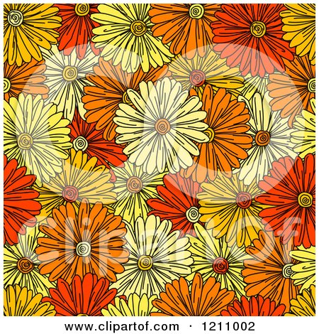 Clipart of a Seamless Orange Red and Yellow Daisy Pattern - Royalty Free Vector Illustration by Vector Tradition SM