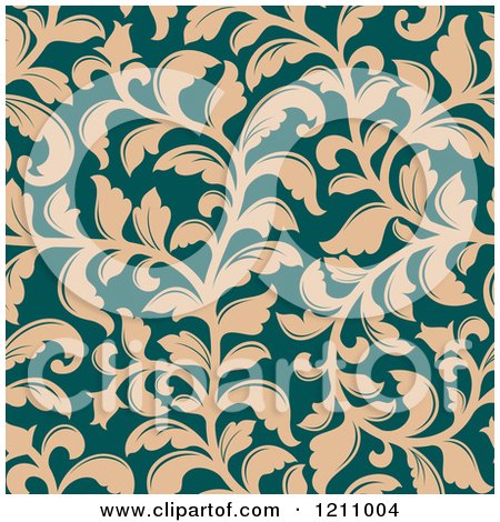 Clipart of a Seamless Tan and Teal Floral Pattern - Royalty Free Vector Illustration by Vector Tradition SM