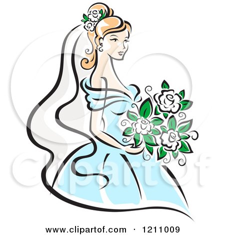 Clipart of a Pretty Bride in a Blue Gown - Royalty Free Vector Illustration by Vector Tradition SM