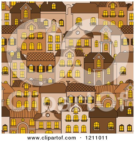 Clipart of a Seamless Pattern of Brown City Residential Buildings 2 - Royalty Free Vector Illustration by Vector Tradition SM