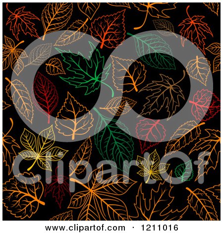 Clipart of a Seamless Colorful Leaf Pattern on Black - Royalty Free Vector Illustration by Vector Tradition SM
